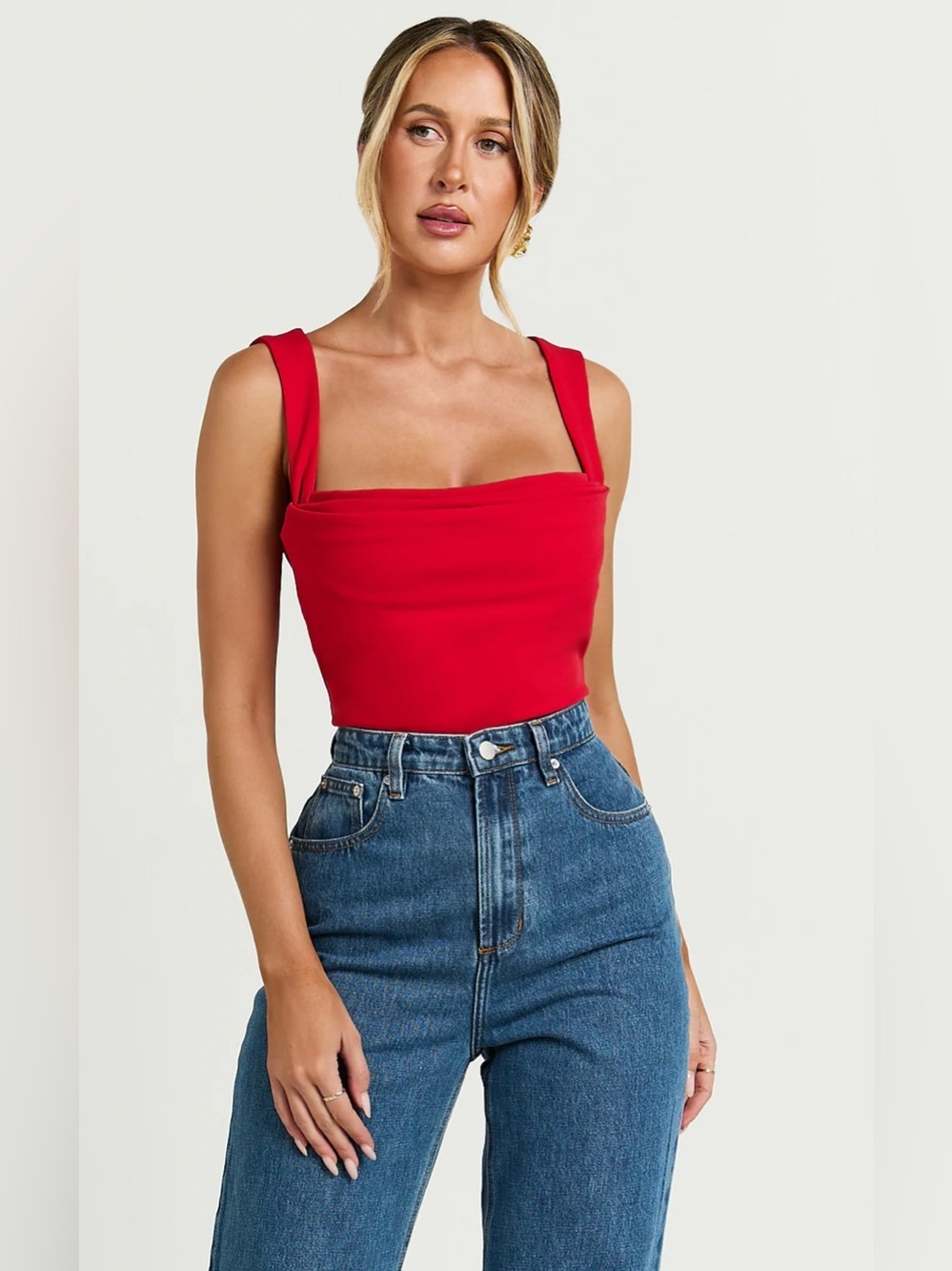 Showpo Donna Cowl Neck Corset Top in Red - Picture 3 of 9